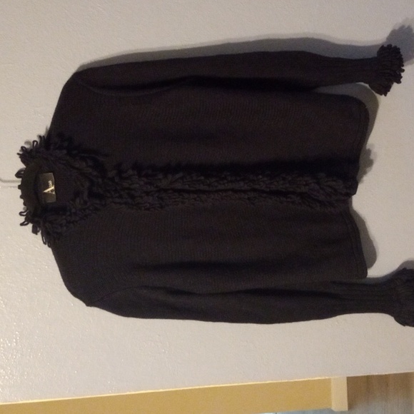 ALGO Swizerland Navy 100% Cashmere Loop Ruffle Neck & Accent Cardigan Jacket L - Picture 2 of 7